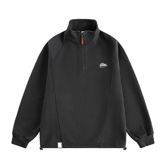 Wuxian Embroidered Stand Collar Half Zip Heavyweight Sweatshirt For Comfortable Casual Wear Dailywear,Black,M
