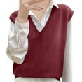 thumbnail image 1 of Wuxian Fall Coats For Women Knit Sweater Vest Sleeveless Pullover V-Neck Oversized Cardigan Layering Loose Fit Solid Color Cozy Soft Dailywear Fall Fashion Outfit,Wine,M, 1 of 3