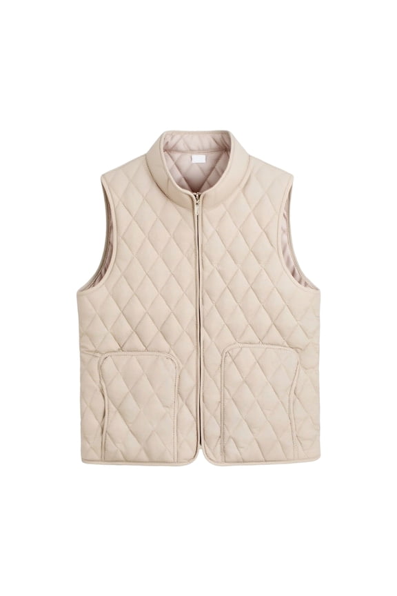 Fall Coats For Women Stylish Sleeveless Puffer Vest Zip Up Stand Collar Solid Color Jacket Retro Quilted Padded Casual Thick Warm Layering Piece Tops Winter Clothes,Grey,Xxl