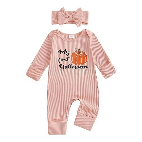 Wuxian Fall Girls Outfit Christmas Jumpsuit Embroidery Round Neck Long Sleeve Bodysuit Casual Holiday Romper With Headband Suit Girls Cute Clothing Set,Pink,6-12 Months