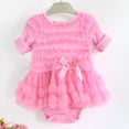 thumbnail image 1 of Wuxian Fall Outfits For Girls Short Sleeve Lace Ruffles Tutu Skirt Romper With Headband Princess Dress Wear Fashion Sweat Set For Toddler,B,12-18 Months, 1 of 6