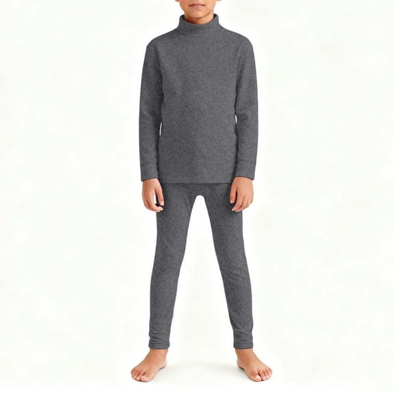 Wuxian Fall Outfits For Girls Winter Thermal Underwear Solid Color Base Layer Half High Collar Long Sleeve Shirts Casual Trousers Two Piece Set Comfy Jogging Sets,Grey,7-8 Years