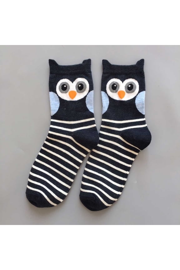 Fluffy Socks Cute Owl Bird Pattern Striped Print Crew Socks Soft Casual Ankle Short Fuzzy Socks,Navy,One Size