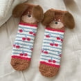 thumbnail image 1 of Wuxian Fluffy Socks Cute Puppy Animal Graphic Striped Print Fuzzy Thickened Crew Socks Winter Thermal Sleeping Slipper Socks Comfy Dailywear,Blue,One Size, 1 of 4