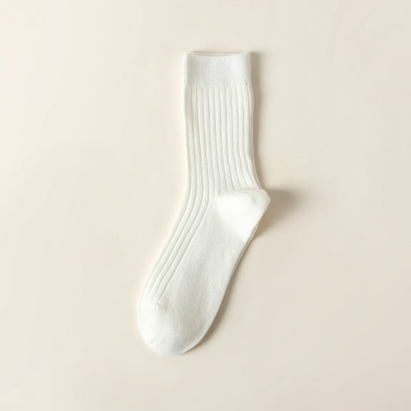 Wuxian Fluffy Socks Fashionable Thick Stockings Solid Colors Soft Comfortable Leisure Cotton Crew Socks Breathable Lightweight Footwear,White,One Size
