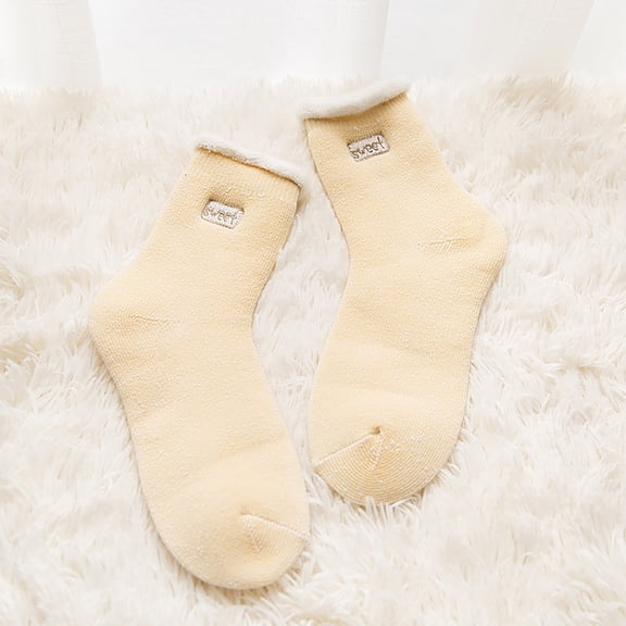 Wuxian Fluffy Socks Fuzzy Lined Thick Wool Crew Socks Warm Winter Soft Thermal Cozy Boot Slipper Socks Casual Breathable Socks,Yellow,One Size