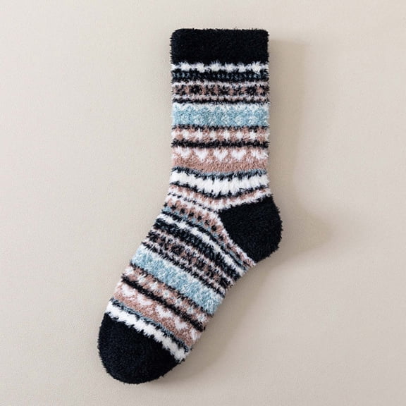 Wuxian Funny Socks Cute Puppy Animal Graphic Striped Print Fuzzy Thickened Crew Socks Winter Thermal Sleeping Slipper Socks Casual Breathable Socks,Grey,One Size