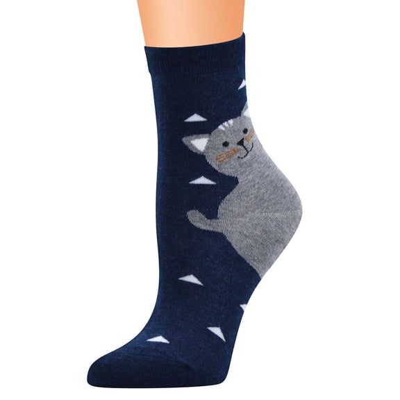 Wuxian Funny Socks Fashionable Thick Stockings Cute Cat Soft Comfortable Leisure Cotton Crew Socks Comfy Dailywear,Navy,One Size