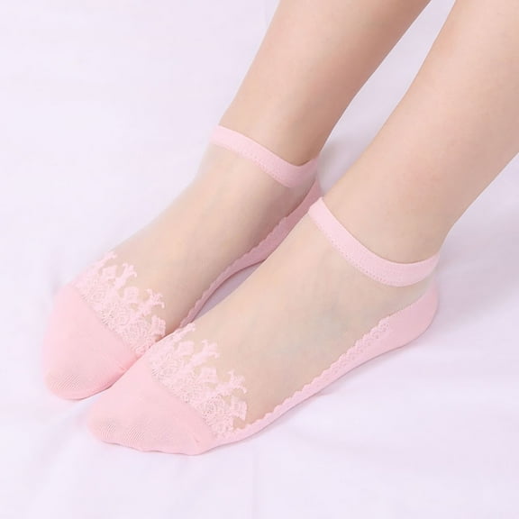 Wuxian Funny Socks Lace Rose Pattern Ankle Socks Low Cut No Show Hollow Ruffle Non Boat Sock Soft Fuzzy Socks,Pink,One Size