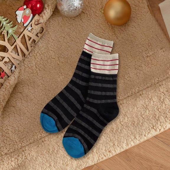 Wuxian Funny Socks Winter Stripe Cute Print Solid Crew Socks Thick Fuzzy Waem Stockings Comfy Soft Breathable Lightweight Footwear,Black,One Size
