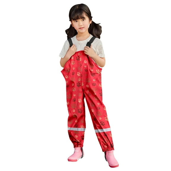 Wuxian Girls Baby Rain Suit Waterproof Rain Bib Pants, Boys Girls Rain Pants Cartoon Rain Trousers Lightweight Rainwear,Red,5-6 Years