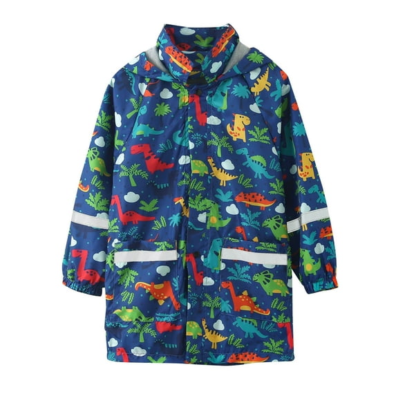 Wuxian Girls Baby Rain Suit Waterproof Rain Jacket Cartoon Dinosaur Children Toddler Rain Wear Children Rain Poncho Waterproof Coverall,Dark Blue,6-7 Years