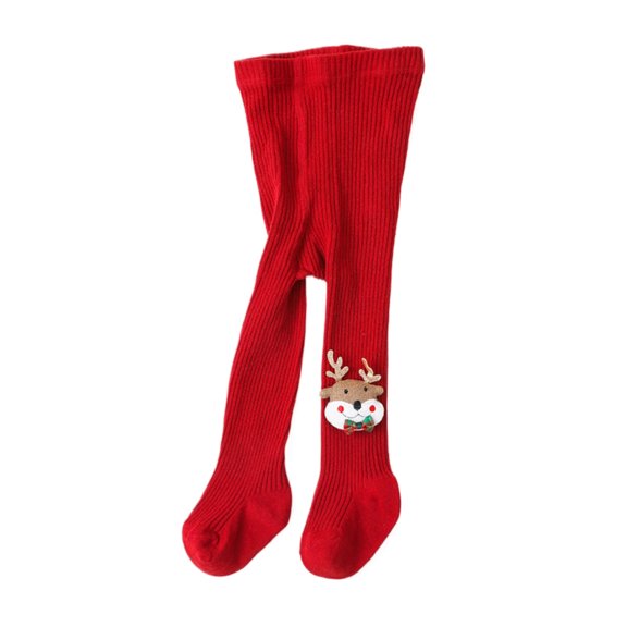 Wuxian Girls Baggy Pants Christmas Holiday Knitted Thick Tights Leggings Santa Pattern Full Length Socks Soft Stretchy Winter Base Layer Pants Loose Trousers,Watermelon Red2,2-4 Years