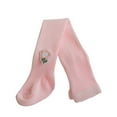thumbnail image 1 of Wuxian Girls Baggy Pants Knitted Stretch Leggings Cute Flower Bow Soft Tights Solid Color High Waist Full Length Stocking Pantyhose Casual Soft Dailywear,Pink,3-4 Years, 1 of 3