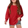 thumbnail image 1 of Wuxian Girls Blouse Long Sleeve Tops Casual Crewneck Solid Color Loose Fit Hollow Out Tee Shirt Teen Youth Comfortable Breathable Fashion Daily Wear,Red,12-14 Years, 1 of 8