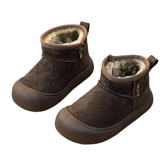 Wuxian Girls Boots Snow Boots Infant Winter Warm Thickened Lined Casual Booties Waterproof Easy Put On Baby Walking Running Soft Sneakers Shoes,Coffee,8.5-9 Years