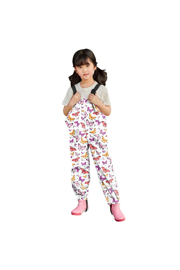 Girls Boys Baby Rain Suit Waterproof Rain Bib Pants Girls Rain Pants Cartoon Rain Trousers Lightweight Rainwear For Toddlers Waterproof Coverall,Multicolor,4-5 Years