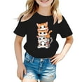 thumbnail image 1 of Wuxian Girls Boys Tops Short Sleeve Round Neck Graphic T-Shirt Top Funny Cat Print Cotton Tee Casual Summer T-Shirt,Black,3-4 Years, 1 of 5