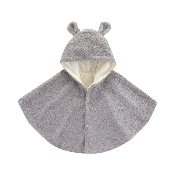 Wuxian Girls Boys Winter Coat Cute Hooded Button Velvet Hoodies Robe Solid Color Fuzzy Wool Thick Warm Jacket,Grey,6-8 Years