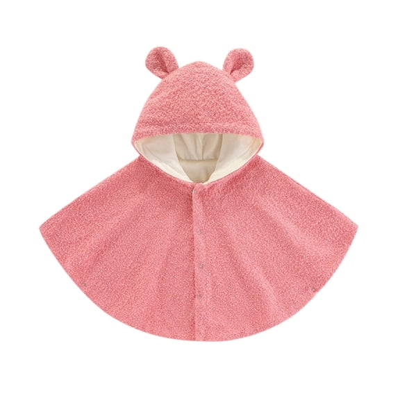 Wuxian Girls Boys Winter Coat Cute Hooded Button Velvet Hoodies Robe Solid Color Fuzzy Wool Thick Warm Jacket,Red,2-4 Years