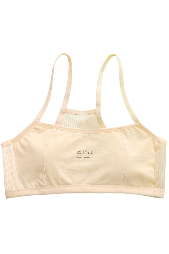 Girls Bras Crop Top Bra Seamless Sports Bra Mesh Cartoon Printed Camisole Style Lightweight Seamless Kids Bra,Beige