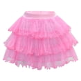 thumbnail image 1 of Wuxian Girls Carnival Dance Tutu Skirt Elegant Elastic High Waist Solid Color A-Line Layered Cute Ballet Party Trendy Tulle Mini Skirt,Pink,6-7 Years, 1 of 4
