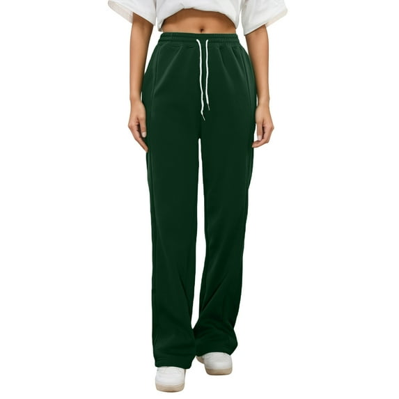 Wuxian Girls Casual Sweatpants Baggy Elastic Waist Drawstring Relaxed Loose Fit Straight Wide Leg Joggers Solid Color Open Bottom Workout Athletic Trousers With Pockets Dailywear