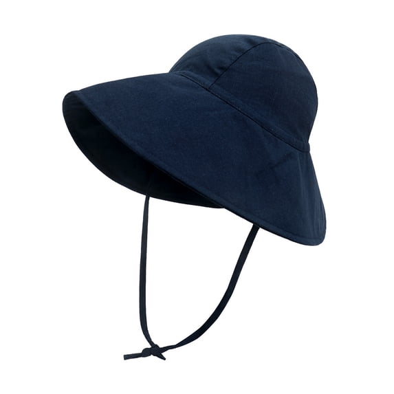 Wuxian Girls Children Toddler Hats Wide Brim Solid Color Adjustable Strap Sun Hats Breathable Quick Drying Summer Beach Outdoor Playwear Boys Baby Lightweight Fisherman Caps,Navy,2-7 Years
