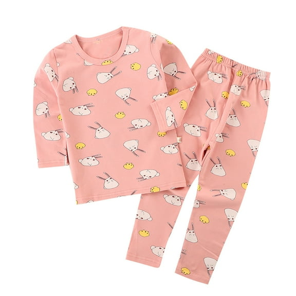 Wuxian Girls Christmas Party Outfits Winter Warm Base Layered Long Sleeve Cartoon Round Neck Shirt Tops Pants Sweatsuits Cozy Breathable Sleep Set,Pink,3-4 Years