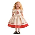 thumbnail image 1 of Wuxian Girls Dress Short Sleeve Plaid Lace Trim Puff Sleeve Embroidery Ruffler Back Bow Mesh Pageant Princess Tutu Dress Wedding Xmas Party Gowns Cute Dresses,Beige,18-24 Months, 1 of 9
