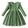 thumbnail image 1 of Wuxian Girls Elegant Ribbed Knit Dress Ruffled Long Sleeve A-Line Casual Winter Warm Dress Party Comfortable Soft Stretch Clothing Fall Dress,Green,3-4 Years, 1 of 9