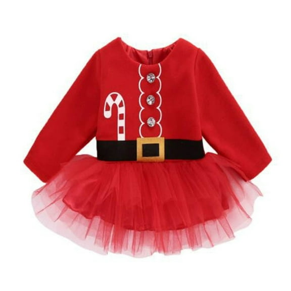 Wuxian Girls Fall Dress Santa High Waist Long Sleeve Roud Neck Party Dress With Tutu Skirt Belt Thick Thermal Winter Holiday Dresses Casual Fall Winter Dresses For Girls,Red,4-5 Years