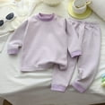 thumbnail image 1 of Wuxian Girls Fall Outfit Thermal Underwear Suit Winter Warm Long Sleeve Striped Loungewear Soft Base Layer Comfy Homewear Fall Winter Girls Outfits,Purple,3-6 Months, 1 of 3