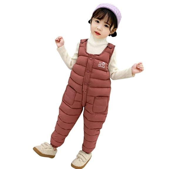 Wuxian Girls Fall Outfits Thick Padded Snowsuit Sleeveless Solid Button Down Jumpsuit Wadded Suspender Ski Pants Overalls Trousers Warm Soft Clothing Sets,Pink,18-24 Months