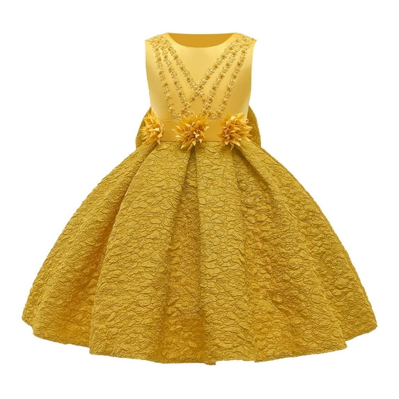 Wuxian Girls Formal Dress Solid Color Sleeveless Round Neck Floral Embroidery Elegant Gowns Formal Party Wedding Dresses,Green,8-9 Years
