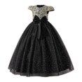thumbnail image 1 of Wuxian Girls Formal Sequins Dress Embroidery Cap Sleeves Round Neck Big Bow Long Tutu Dresses Party Gown For Birthday Celebration Elegant Gowns,Black,10-11 Years, 1 of 5