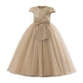 thumbnail image 1 of Wuxian Girls Formal Sequins Dress Embroidery Cap Sleeves Round Neck Big Bow Long Tutu Dresses Party Gown For Birthday Celebration Elegant Gowns,Brown,11-12 Years, 1 of 5