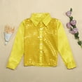 thumbnail image 1 of Wuxian Girls Funny T Shirtssparkly Sequins Shirts Long Sleeve Button Down Polo Collar Blouse Jazz Dance Performance Dancewear Cute Tops,Yellow,7-8 Years, 1 of 7