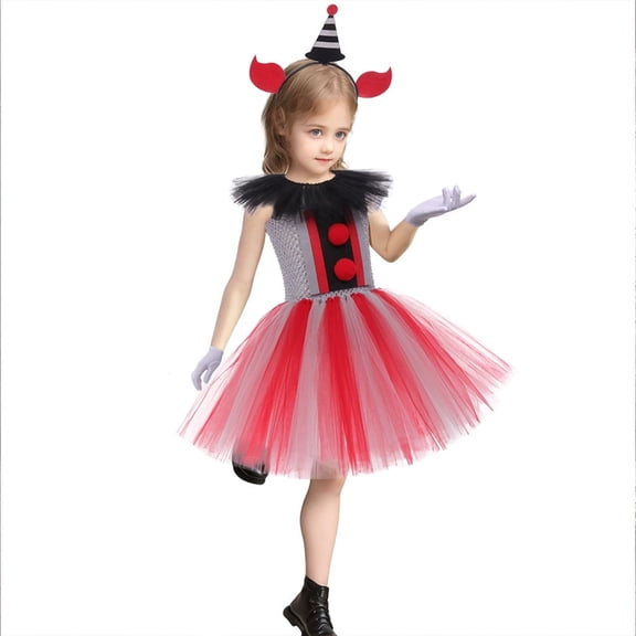 Wuxian Girls Halloween Clothes Tutu Dress For Girls Tulle Dresses Fairy Princess Dress Sleeveless For Little Girl Birthday Party Outfit,Red,8-9 Years