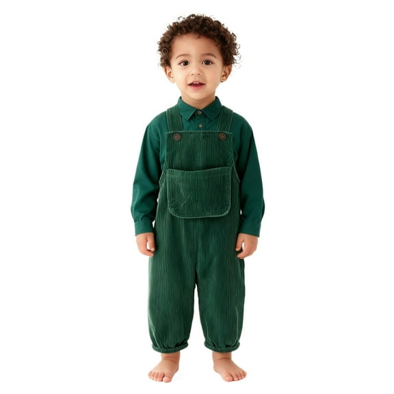 Wuxian Girls Holiday Outfits Stylish Corduroy Overall Solid Coloe Front Pockets Romper Jumpsuit Casual Adjustable Straps Snap Closure Soft Suspender Trousers Clothing Sets,Green,18-24 Months