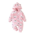 thumbnail image 1 of Wuxian Girls Jumpsuits Christmas Romper Lovely Animal Print Winter Fuzzy Thick Thermal Bodysuit Long Sleeve Zip Up Hoodies Jumpsuit Soft Comfortable Casual Dailywear,Pink,12-18 Months, 1 of 7