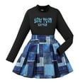 thumbnail image 1 of Wuxian Girls Jumpsuits Winter Suits Letter Print Long Sleeve Turtleneck Shirt Top Color Block Denim Skirt Two Piece Fashionable Casual Dailywear,Blue,7-8 Years, 1 of 9