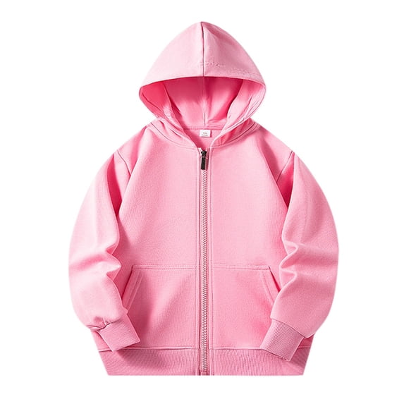 Wuxian Girls Kids Sweatshirts Full Zip Up Hooded Long Sleeve Solid Color Hoodies Sweater Tops For Children Unisex Soft Coat With Pocket Fall Streetwear,Pink,2-3 Years