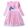 thumbnail image 1 of Wuxian Girls Kids Tutu Dresses Rainbow Sparkly Gradient Long Sleeve Crewneck Letter Cartoon Print Sequin Tutu Ruffle Tiered Layering Wedding Party Tulle Dress Holiday Sundress,Red,7-8 Years, 1 of 8