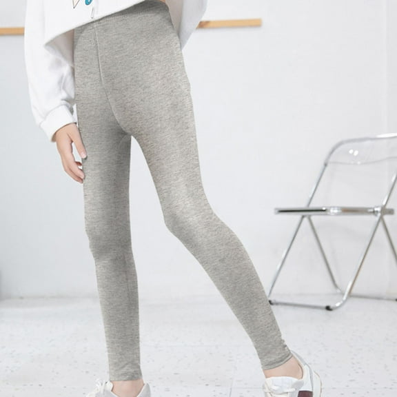 Wuxian Girls Leggings Pants Solid Color Elastic Stretch Trendy Bottom Trousers Children'S Yoga And Ballet Tights Soft Confy Relaxed Fit Active Wear,Grey,4-5 Years