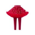 thumbnail image 1 of Wuxian Girls Leggings Pants Stars Sequin Tutu Skirts Solid Color High Waist Tiered Footless Ruffle Stretchy Pantskirt Tights Trousers Set Gym Yoga Ballet Dancewear,Red,3-4 Years, 1 of 3