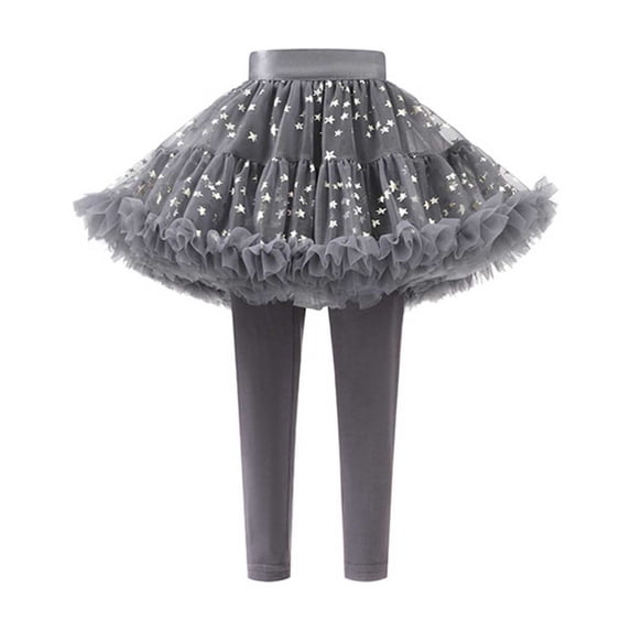 Wuxian Girls Leggings Pants Stars Sequin Tutu Skirts Solid Color High Waist Tiered Footless Ruffle Stretchy Pantskirt Tights Trousers Set Gym Yoga Ballet Dancewear,Dark Gray,3-4 Years