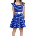 thumbnail image 1 of Wuxian Girls Outfits Dresses Ruffled Sleeveless Round Neck Polka Dot Gown Dress Princess Clothes With Belt For Children Stylish Dailywear Christmas Dress,Blue,9-10 Years, 1 of 8
