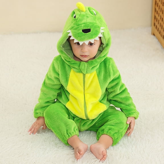 Wuxian Girls Outfits Fuzzy Thick Warm Dinosaur Romper Soft Cozy Long Sleeve Zip Up Bodysuit One Piece Jumpsuit Homewear Fall Winter Girls Outfits,Green,3-4 Years