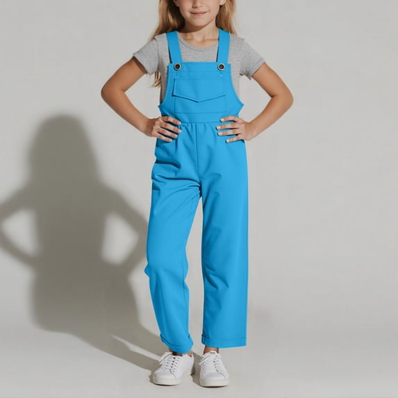 Wuxian Girls Overalls Solid Color Sleeveless Adjustable Jumpsuits Suspender Trousers Cozy Breathable Cozy Kids Casual Loose Romper Long Pants Fashionable Clothes,Blue,3-4 Years